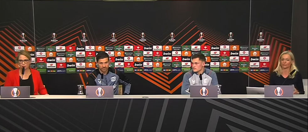ABZ Sprachendienst - Pressekonferenz mit Alonso und Wirtz vor Bayer 04 Ferencvaros | Achtelfinale, UEFA Europa League
